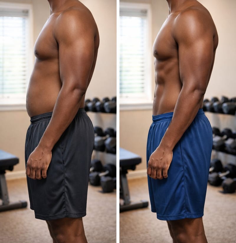 Marcus before and after photo showing his transformation.